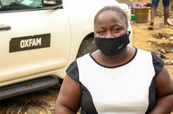 Woman wearing protective face mask.