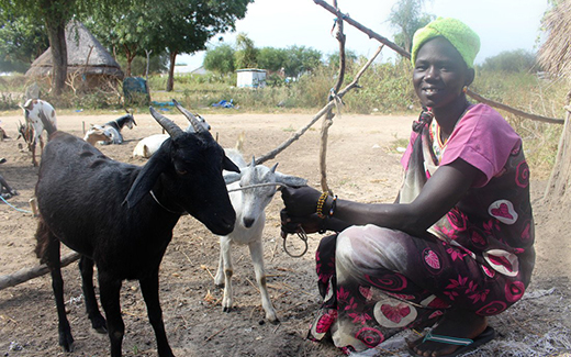 Nyalit, a mother in South Sudan, who received two goats from Oxfam.