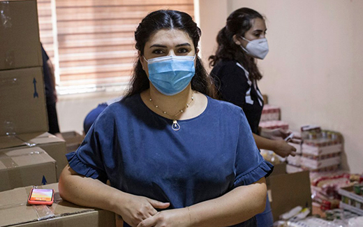 Lebanese woman wearing protective face mask.