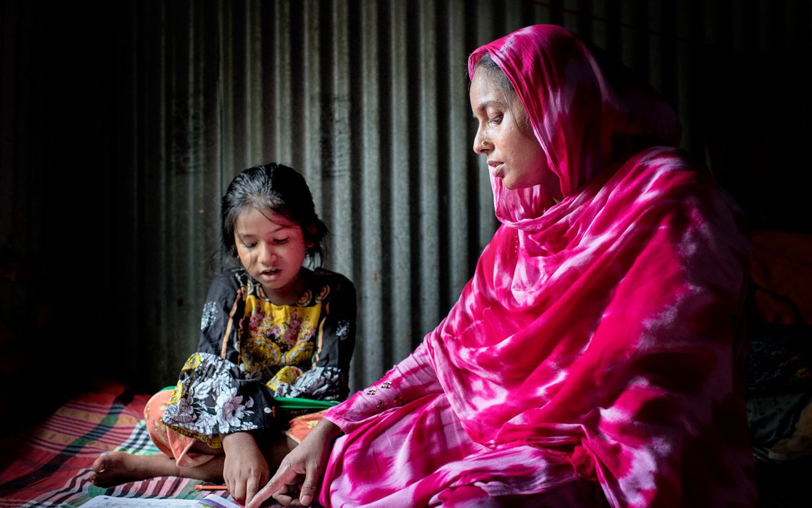A woman and her children.